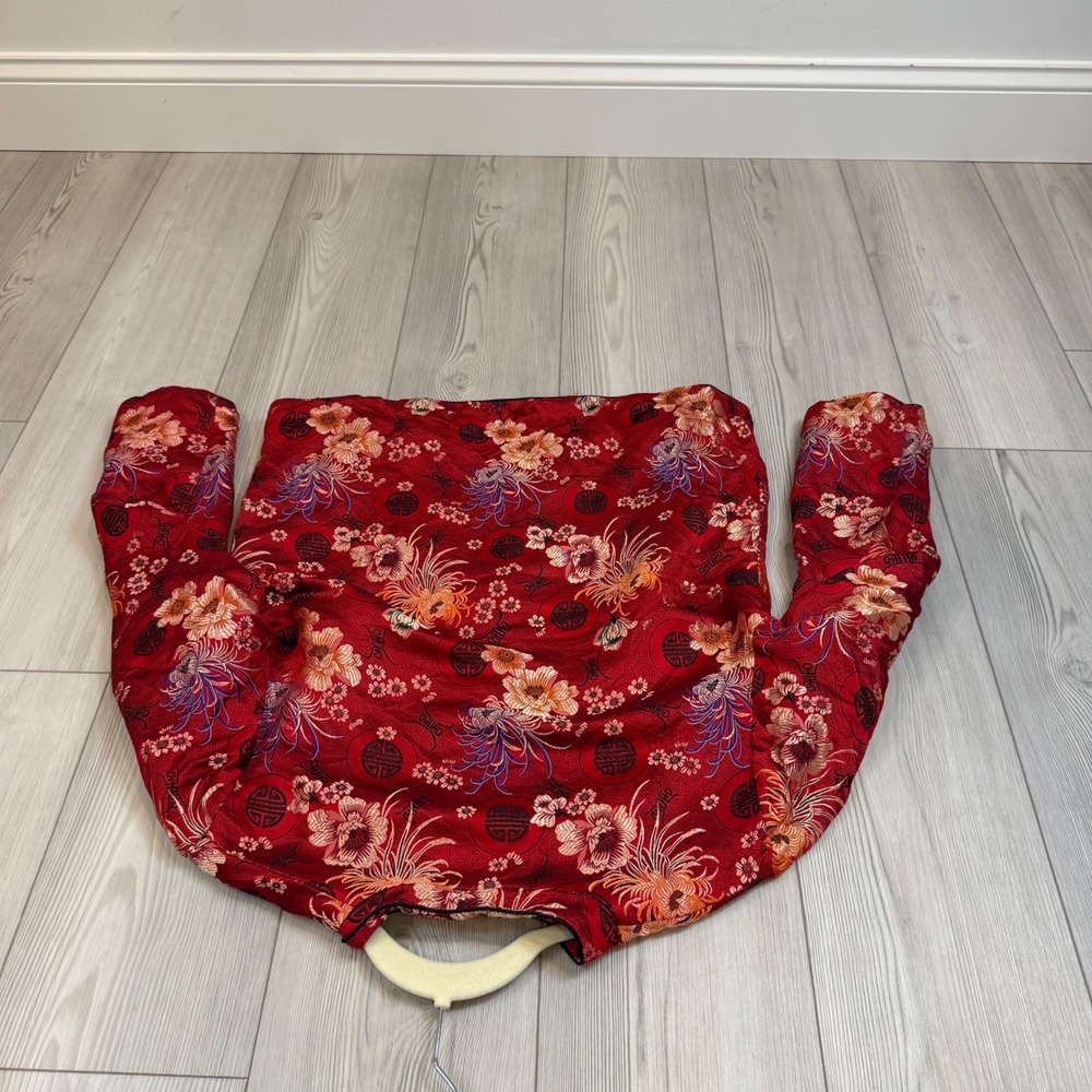 Chico's Red Silk Blend Chinoiserie Floral Frog Closure Jacket Size 1 - Picture 7 of 10